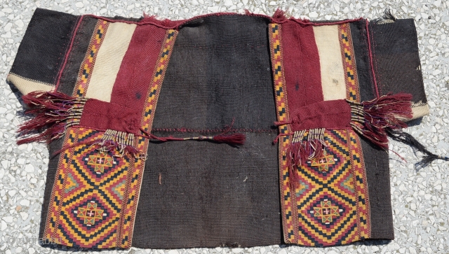 End of 19th Century,Turkish Anatolian ceremonial vest , Silk + wool flat weave and metallic + silk tassels. All natural colors size:73x43cm           