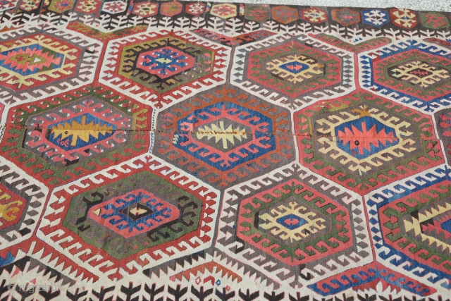 19th century Anatolian Konya kilim with beautiful colours from natural dyes,Size:347x167cm
 11'4"x5'7"                     