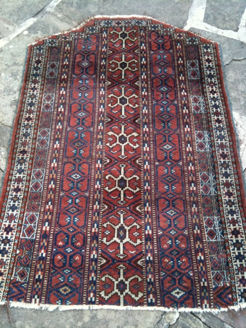 19th century cot rug. Pile 80%+. End border missing. Very fine quality.                     