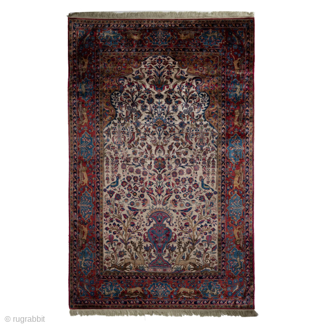 Antique Kashan Mohtasham Silk Rug, Circa 1840, 4x6Ft.                         