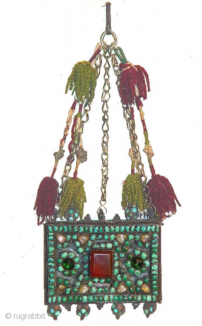 Uzbek Bukhara amulet,2nd half of the 19th century, silver, turquoise, cornelian, glass, very good condition                  