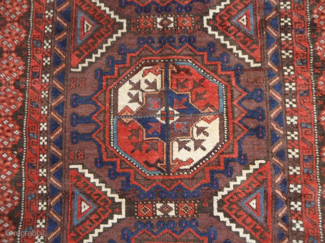 Baluch Rug with great natural colors and fine weave,all original without any repair or work,nice pile allover,very bold desigen,Size 5'2"*3'1".E.mail for more info and pics.        