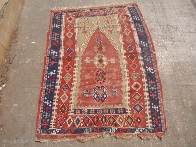 Early Obruk Kilim,all natural colors,very nice design,As found without any repair or work done.E.mail for more info and pics.              