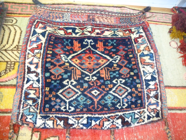 Colourfull unusual Afshar Bagface,with good colours and condition,original kilim backing.Shiney wool.E.mail for more info.                   