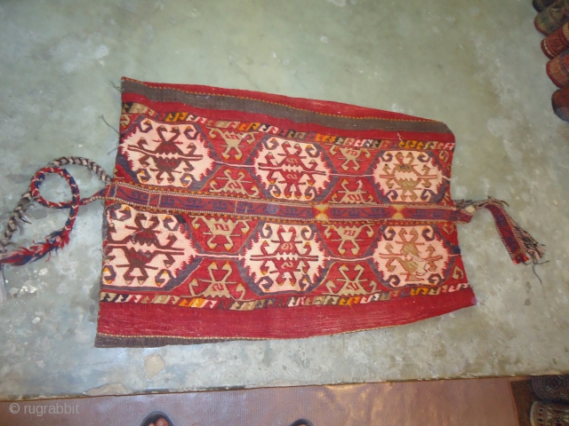 Southeast Anatolian Soumack Grain-Bag with original backing and ropes,nice condition and fine weave,beautiful with synthetic color. pce.E.mail for more info.             