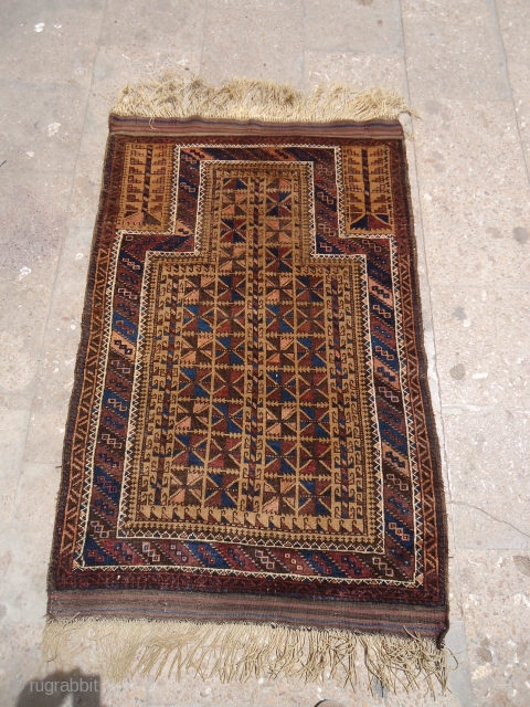 Baluch Prayer Rug with both sides kilim endings very good condition without any work done.Good colors and design.Size 4'2"*2'8".E.mail for more info and pics.         