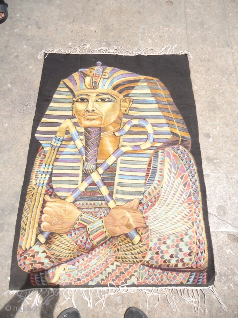 A beautiful old Kilim featuring "Pharaoh" Egyptian,Great artistic work,with beautiful colors scheme,fine weave and very good condition.Size 5*3 Approx.E.mail for more ifno and pics.         