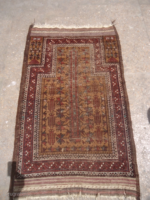 Early Dated Baluch Prayer Rug with both sides kilim endings and fine weave,all original without any repair or work done.Size             