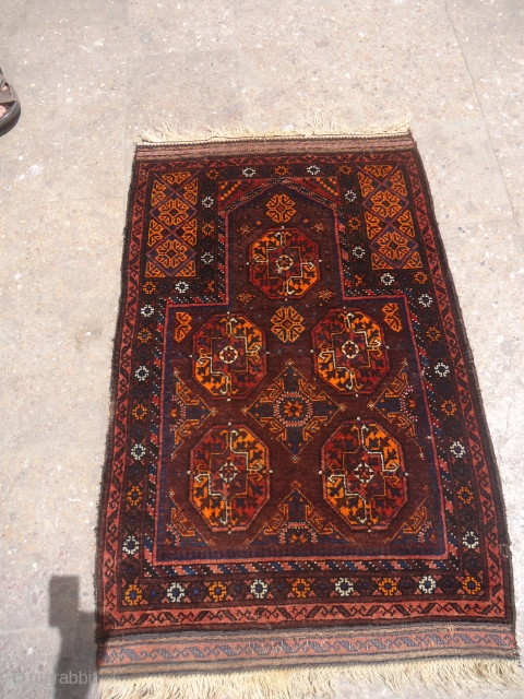 Beautiful Baluch Prayer Rug with nice design and colors,all original,soft shiny wool.Size 6'6"*2'6".E.mail for more info and pics.               