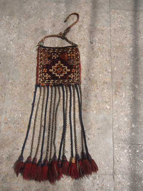 Piled Qashqai Chanteh with original Kilim backing and tassels, some synthetic colors and beautiful design.Fine weave.E.mail for more info.              