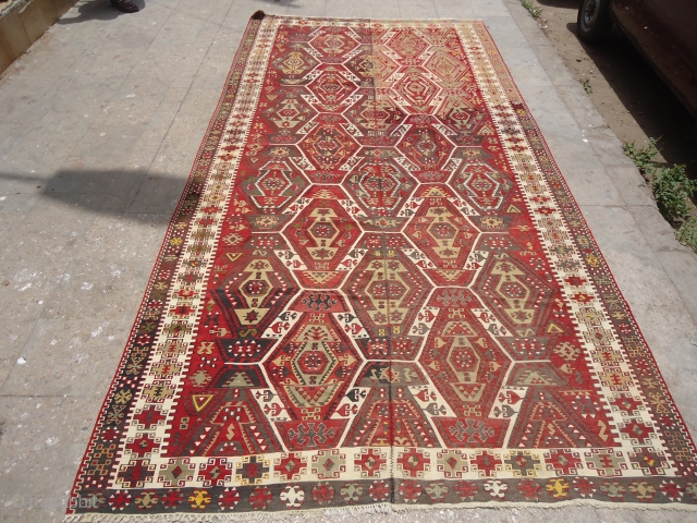 Large Anatolian Kilim with diamond pattern,two parts joint together,very nice condition and desigen,fine weave,nice colors.Size 11'6"*5'3".Ready for the display.E.mail for more info and pics.         