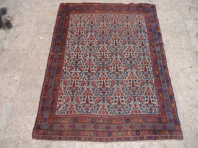 Ivory Ground Afshar rug with garden design,all good colors fine weave,good age.Size 5'7"*4'2".E.mail for more info and pics.
               