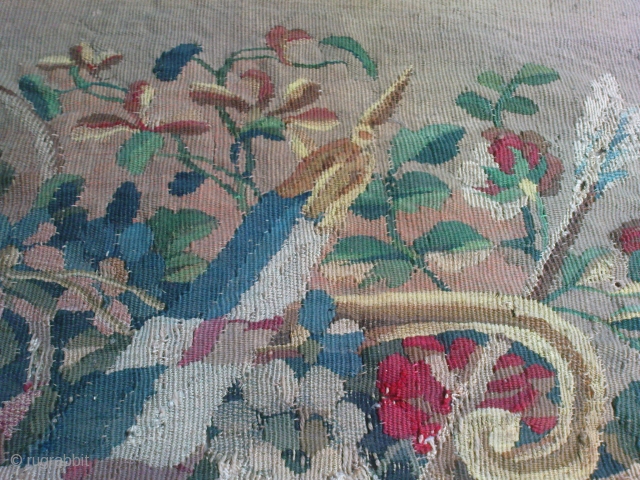 17th -18th century European Tapestry wool+silk threads,with some restoration done,beautiful vase desigen,Size 2ft*1'10".                    
