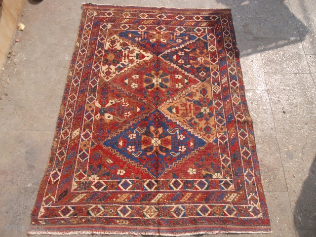 Early Afshar Rug with great natural colors and nice design,as found.Size 4'11"*3'8".E.mail for more info and pics.                