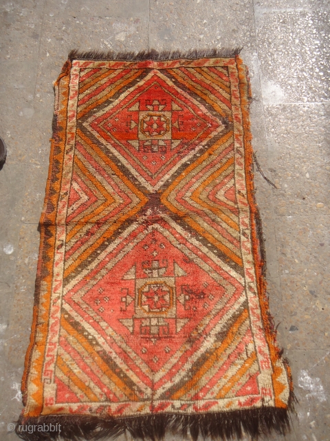 Anatolian Yastik,an early pce with very nice design and colors,as found,shiny wool.E.mail for more info and pics.                