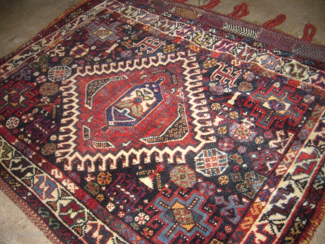 Supereb Qashqai Khorjin with original back Kilim,all original,without any repair or work done,best natrul dyes,excellent weave.Beautiful motifs.Hand washed ready for display.Size 2'9"*2'.E.mail for more info.        