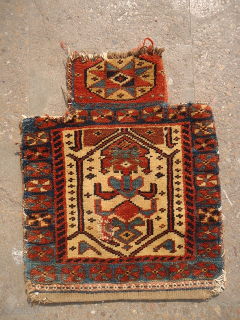 Shahsavan Piled salt bag with great natural colors and very nice design,original  kilim backing.Size 1'6"*1'2".E.mail for more info and pics.            