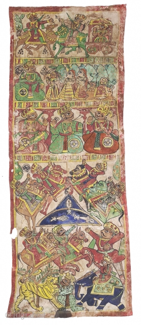 Pabuji Ki Phad Hand Drawn Scroll Panting Opaque Vegetable colors on Cotton  From Rajasthan India.India. They were painted in bhilwara n shahpur districts of Rajasthsn and legends of Dev Narayan and pabuji were sung  ...