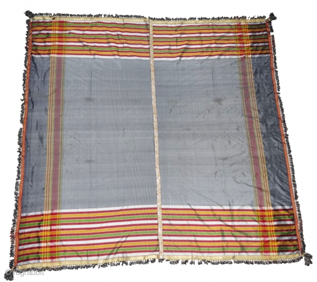 Malaya Shawl from Sindh,Pakistan, India.It has been used by man in Hajj time.Its size is 190cmX196.Its fabric is silk and Banana mix.Very early and rare Piece(DSC04326).       