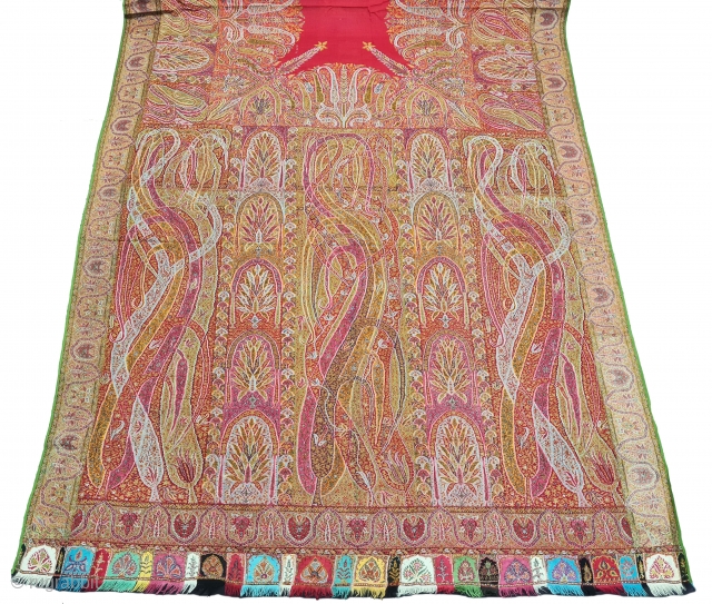 Tree of Life design Kalamkar Jamawar long Shawl Showing the more then twelve different variations of color combination From Kashmir, India. India.

C.1840.

Its Size is 148cmX340cm (20211129_144110).       