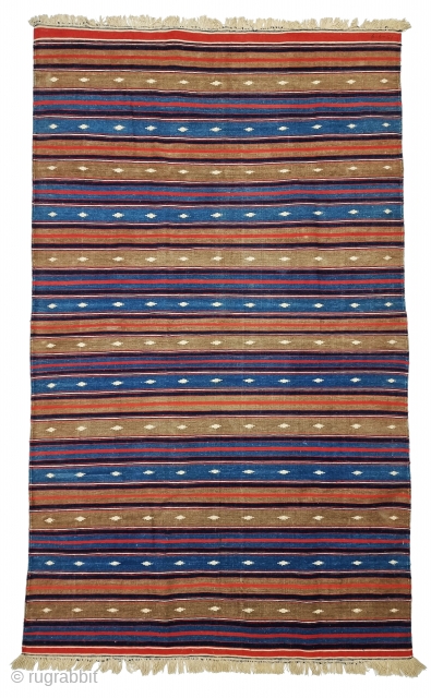 Jail Dhurrie, Multi Colour striped , Hand Spun Cotton From Bikaner Rajasthan , India. India.

These Kinds Of Jail Dhurrie’s Were Made In Indian Parisons During British Rule In India.

C.1875 -1900

Its size is  ...