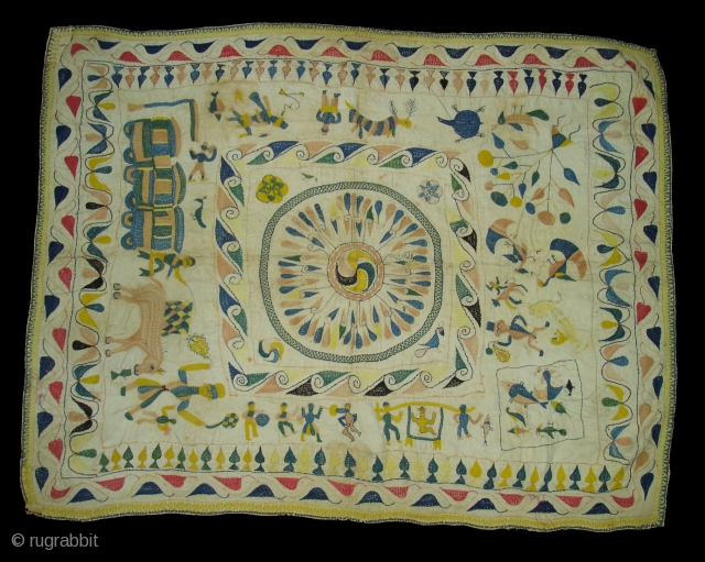 Kantha cotton Plain weave with cotton embroidered Kantha Probably From Murshidabad District,West Bengal(India)region.India.C.1900.Its size is 73cmX92cm(DSC00342 New).                