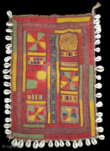 Rare Ceremonial Banjara Gala From Karnataka,South India. India.Embroidered on cotton. Gala is traditionally used by women to carry pots on their heads.C.1900.Its size is 23cmX33cm(DSC04595 New).       