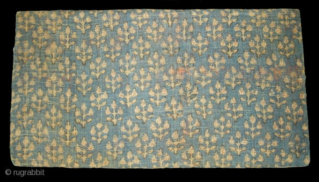 Sutra Book Cover,Khadi Cotton On Indigo base colour with flower design,From Rajasthan. India.Circa 1900.Its size is 16cmx28cm(DSC04370 New).               