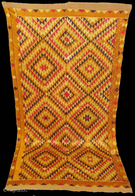 Phulkari From West(Pakistan) Punjab.India.known As Panchrangi Bagh very Rare influence of Shisha Design,Very rare kind of Bagh(DSC01490 New).               