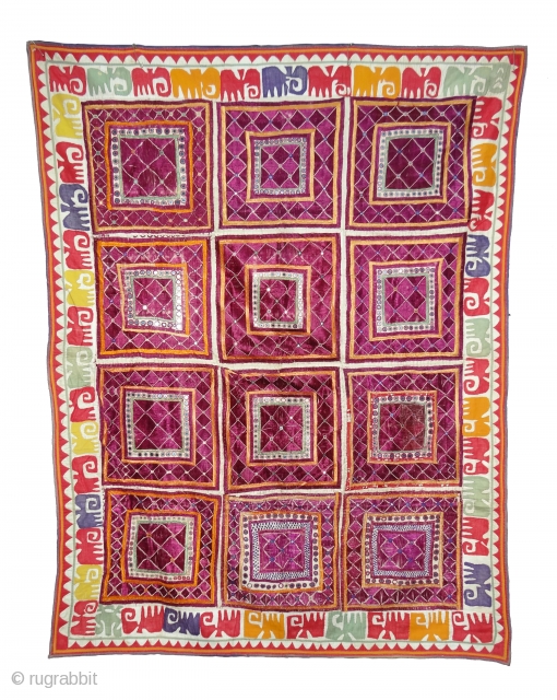 Dharaniya Wall Hanging Applique work and the Kathipa work on the Cotton, From Saurashtra Region of Gujarat, India.Its size is 110cmx170cm. Circa 1900(DSC02118 New).         