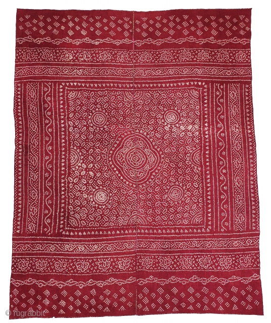 Ceremonial Tie and Dye Odhani(Shawl),Tie and Dye Work on the Khadi-Cotton From Kutch Region of Gujarat, India. c.1900. Its size is 166cmX213cm. This were Traditionally used mainly by Lohana community in Kutch(20200317_155228). 