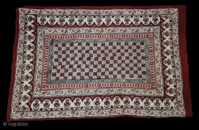 Saudagiri Trade Textiles of Gujarat, Block Printed On Cotton Khadi From Kutch Gujarat, India.C.1900.Its size is 133cmx210cm(165333).                