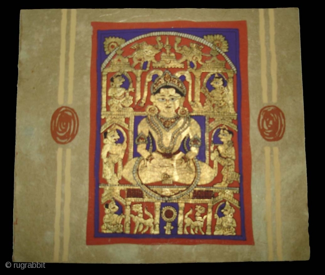 Page from the Kalpasutra with a double picture showing a Jina in Samavasarana and monks teaching, Jain, Gujarat,India. Its size is12cmX14cm.Dated c.1700(DSC01610 NEW)          