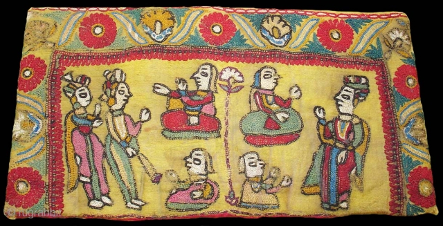 Sutra Book Cover An Mochi Bharat Embroidery From Kutch Gujarat.India.Its an Story Telling Piece.Very Rare and Early Book cover.Its size is 14cm x 25cm(DSC07446 New).        