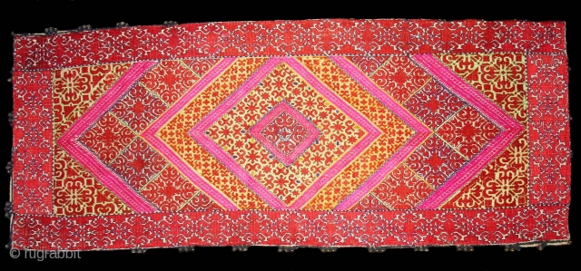 Pillow-Cover,Swat Valley(Pakistan).Cotton embroidered with floss silk.with woolen Braiding and Tassels.Its size is 36cmx88cm(DSC03006 New).                   