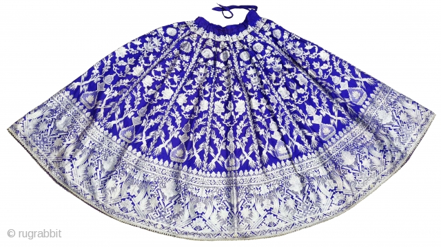 Wedding Lehenga  (Skirt) Zari (Real Silver) Brocade From Varanasi,  Uttar Pradesh. India.Known As Marwadi Lehenga. The lehenga is fashioned from silk and real gold-polished silver zari. The silk is a deep purple while  ...