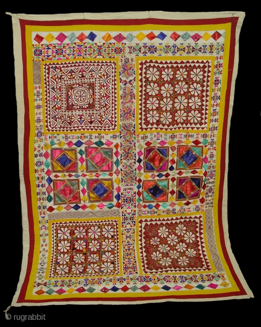 Chandawa Shamiyana(Marquee)Hanging(Appliqued work)From Barmer Region of Rajasthan India.Used For Royal Family's Wedding time.Its size is 155cmx225cm. Very rare Piece and in perfect condition(DSC04997 New).         
