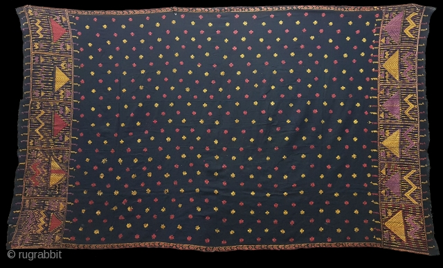 Indigo-Colour Phulkari From East(India)Punjab Region of India. India.Silk on Indigo Dyed Hand Spun Cotton ground.C.1900(125311).                  