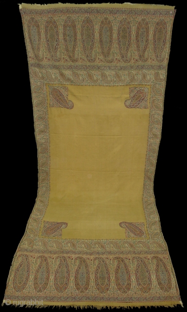 Jamawar Long Shawl From Kashmir India.This Shawl is known as Fardi Shawl.Its size is 155cm X 210 cm.Perfect Condition.And its very rare to find in this colour.(DSC01235 New)     