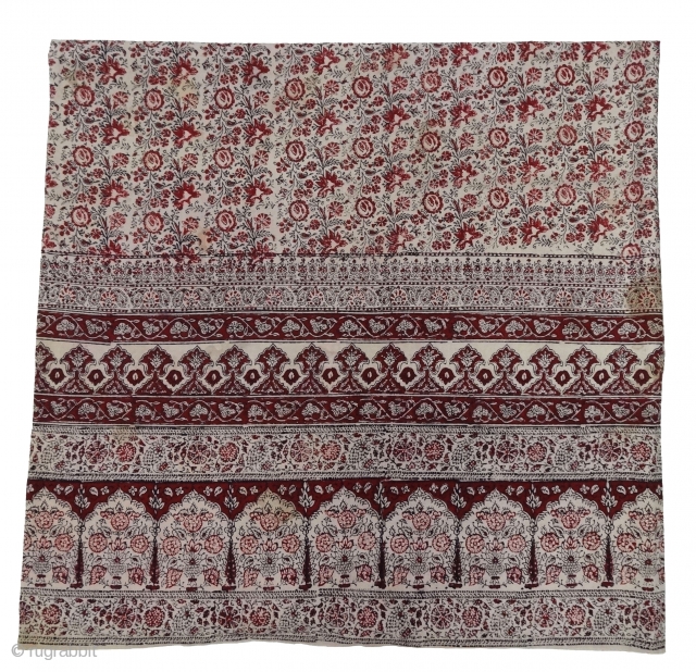 Block-Print Yardage,(Natural Dyes on Khadi cotton) From, Probably From Sidhpur Patan,Gujarat Region of western India. India.C.1900.Its size is 130cmX340cm(DSC06411).
              