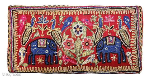 Mochi Bharat Embroidery Book Cover, Silk Embroidery on the Satin Silk, From Kutch, Gujarat. India.

Showing the Large elephants Standing both sides of Floral Tree with Peacocks and Brids.

C.1875 - 1900

Its size is  ...