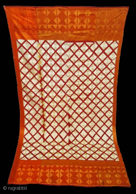 Phulkari From West(Pakistan)Punjab.India.known As Chand Bagh.This were mainly used as Woman's head-cover(bagh).Showing the Beautiful Mehrab(Prayer Arch)Design In the Borders.Very Rare Design Bagh(DSC08680 New).          