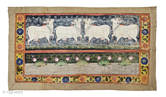 Pichwai Akhandpart for the Gopashtami , From Nathdwara Rajasthan, India. India.

C.19th century,

In that Period onwards there were artistic exchanges between Kota And Nathdwara. A number of pichhavai painted in Nathdwara show the  ...