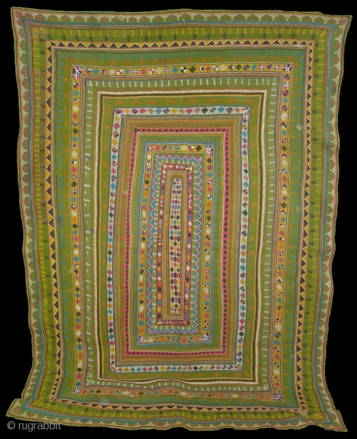 Quilt(Ralli)of Snake Charmer's of the Sami Faqir From Sindh Region of Pakistan.Perfect example of the quilting.condition is Perfect.Circa 1900.Its size is 145cm X 200cm(DSC00371).         