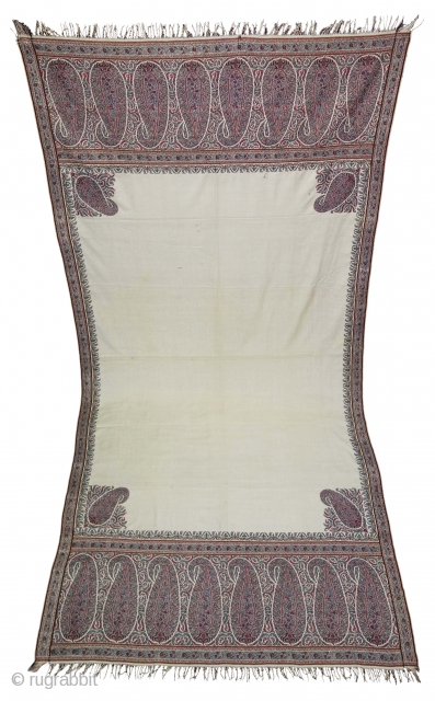 Palledar European Antique Jacquard  Pashmina Paisley  Shawl  From Europe.
The colour composition reflecting in this work defines revelry and the importance of such shawls. The butas of floral background and the applied Kani  ...