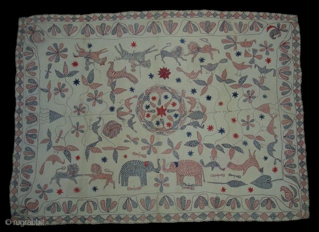 Kantha Quilted and embroidered cotton kantha Probably From East Bengal.(Bangladesh) region.India.Its size is 90cm X 120cm.Very fine Quilting and Embroidered,its very rare kantha(DSC02422).          