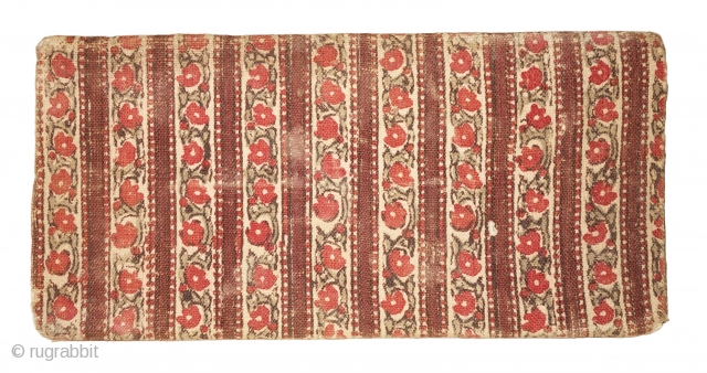 Early Sutra Book Cover, Wood block Print on cotton textile, On the White-Brown base colour with flower design,From Rajasthan. India.Circa 1900.Its size is 15cmx31cm(DSC08097).         