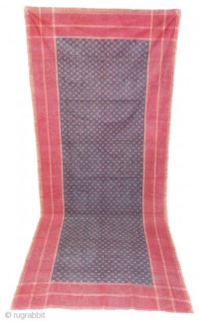 Telia Ikat Rumal or Dupatta,From Andhra Pradesh South India. India.Cotton warp And Weft Ikat.Circa 1900.Its Size is 112X262cm(DSC08169)
               