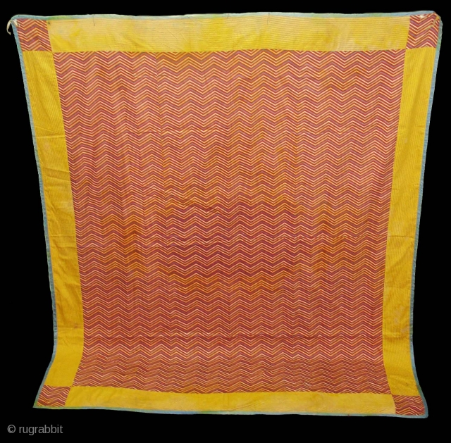 Roller Print(Cotton)Lahariya Wall Hanging From India or might be from Manchester England,Made for Indian Market,Used as for private shrines as Divalgiri.Its size is 183cmx218cm(DSC05116 New)        