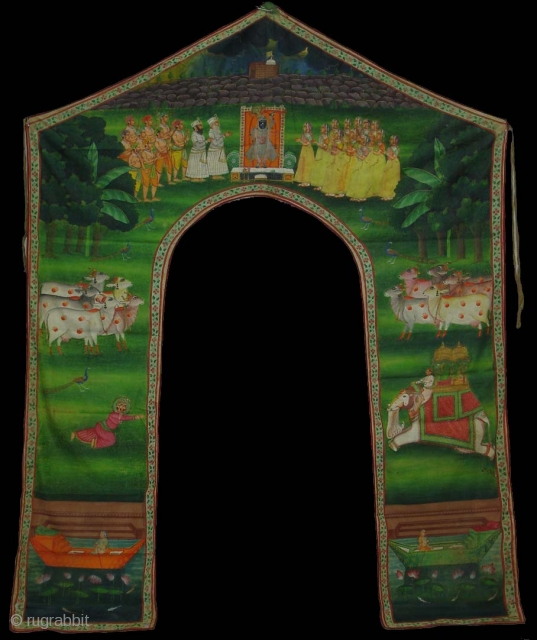 Pichwai of Shrinath in the sharad utsav From Surat Gujarat.India.its size is 49cmX49cmX172cm.Its condition is very Good.(DSC01041)                